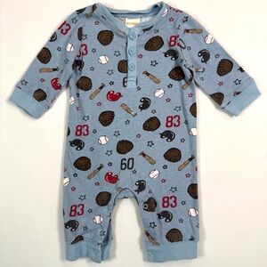 GYMBOREE Baby Boys' Blue Baseball Printed Long Sleeve Romper Playsuit Size 0-3M‎